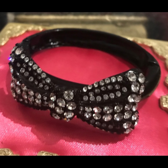 Black crystal rhinestone bow bracelet bangle Betsey Johnson...